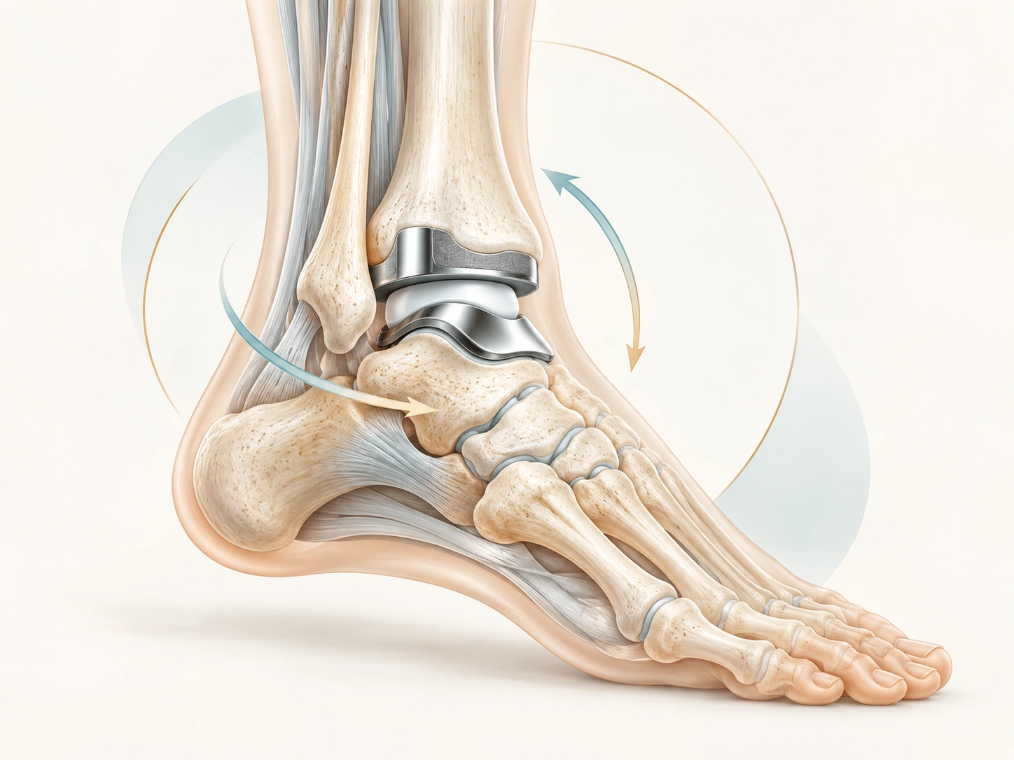 Medical illustration of total ankle replacement and PSI planning
