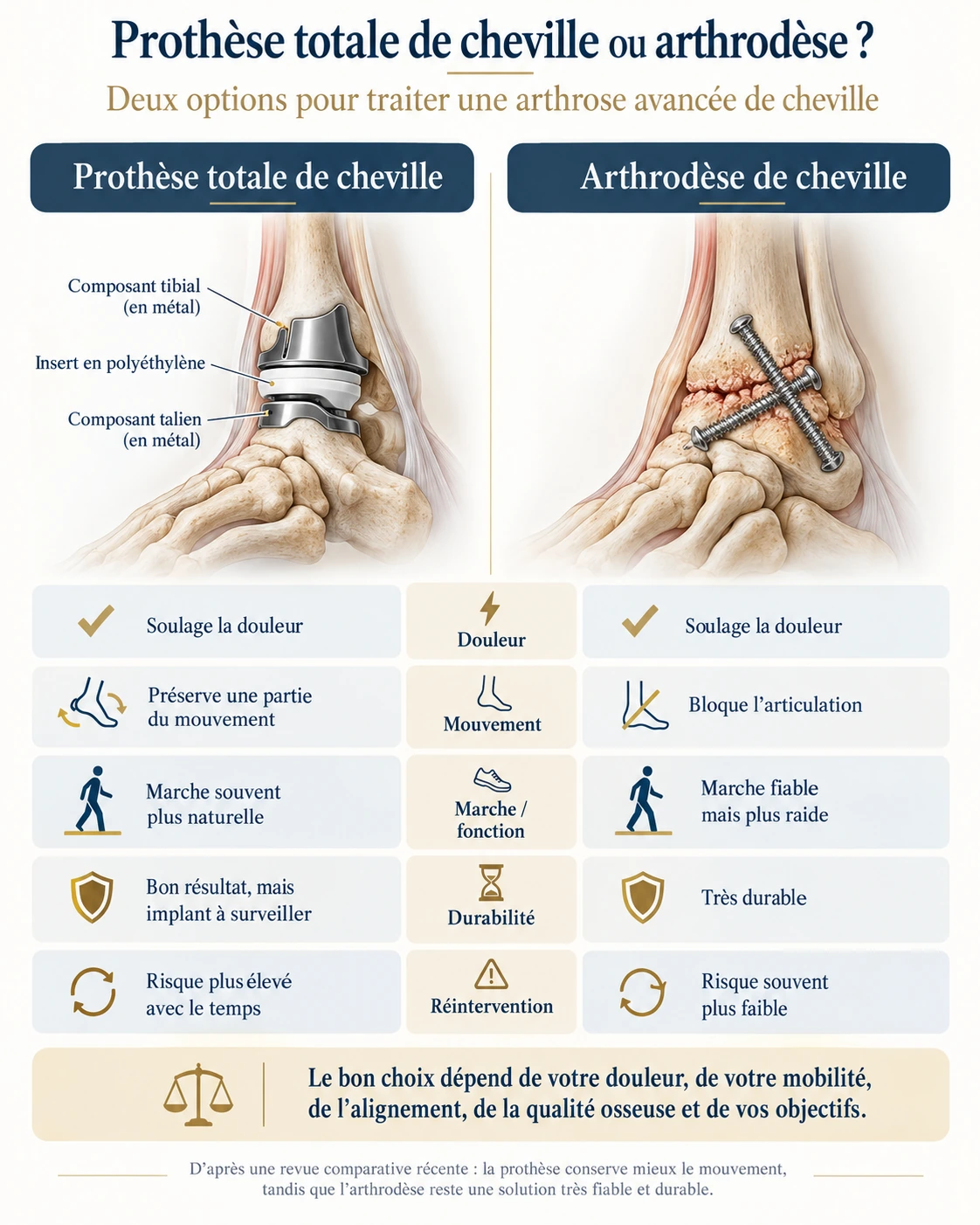 Comparatif entre prothèse totale de cheville et arthrodèse de cheville